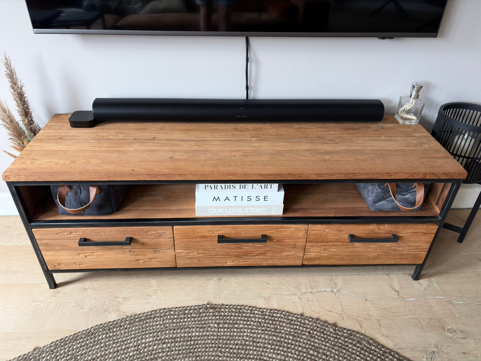 Romaro TV-Meubel 3 lades hout en dressoir groot, Pronto, 100 tot 150 cm, Pronto, Teakhout