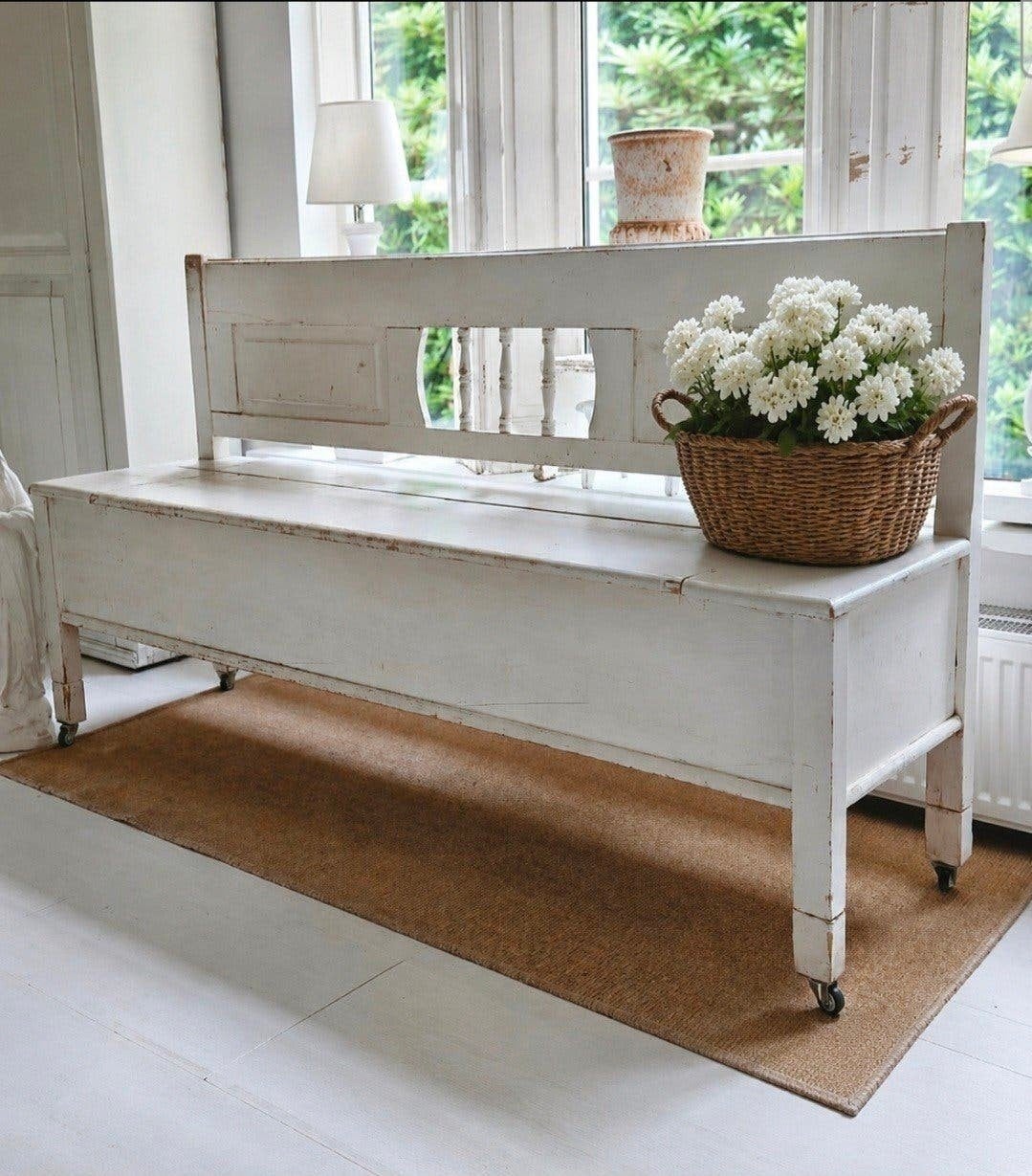 Brocante patina shabby witte eetbank / klepbank, Ophalen