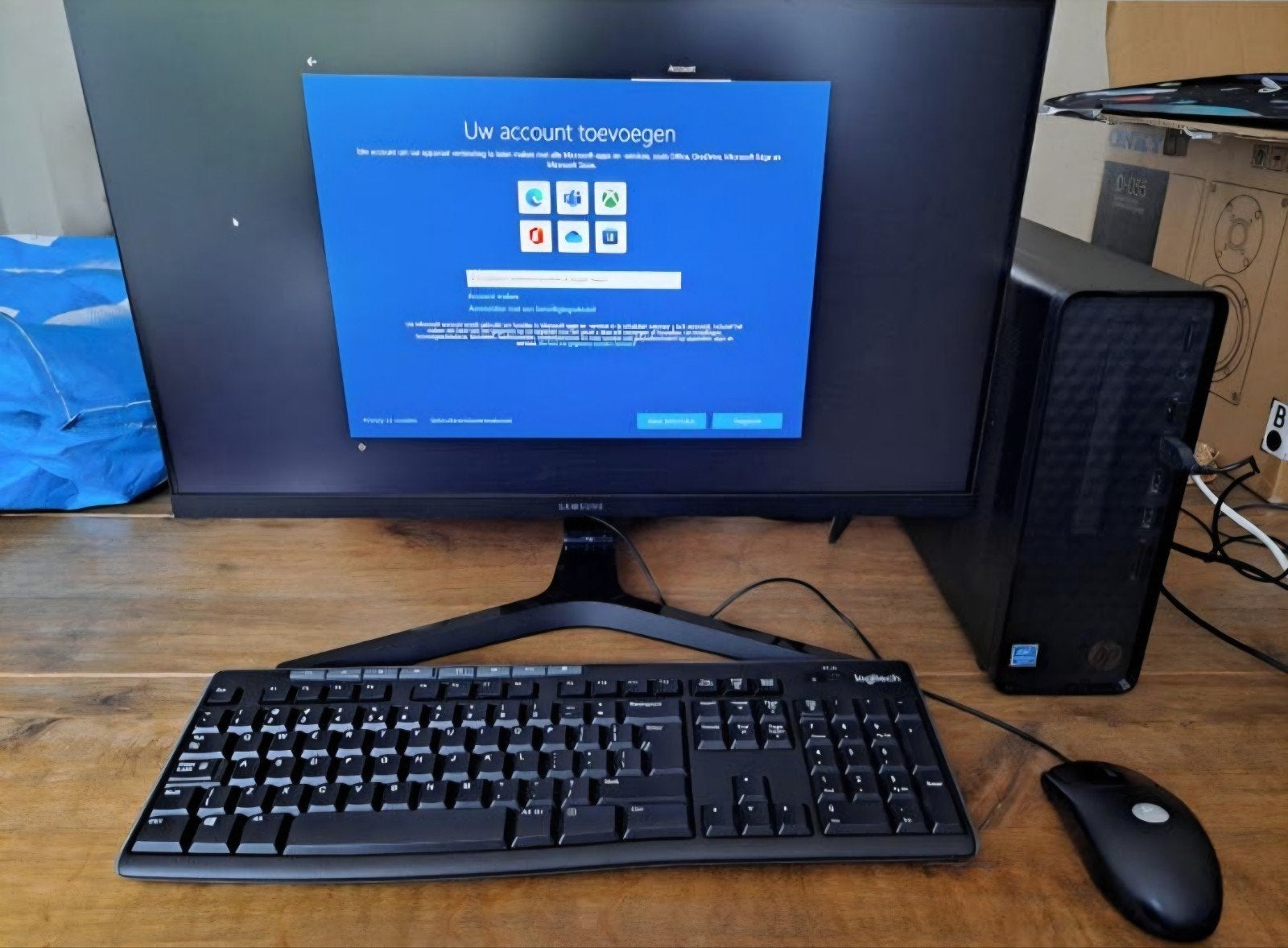 HP PC compleet met scherm, toetsenbord en muis., Ophalen, Met monitor, Hewlett Packard (HP), SSD