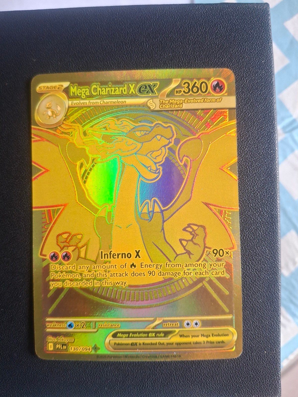 Mega Charizard X EX Gouden Pokémon Kaart, Ophalen of Verzenden, Zo goed als nieuw, Losse kaart, Foil