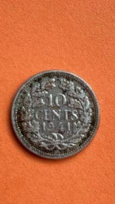 10 cent 1941 Wilhelmina P zeldzaam, Postzegels en Munten, Munten | Nederland, Ophalen of Verzenden, Koningin Wilhelmina, 10 cent