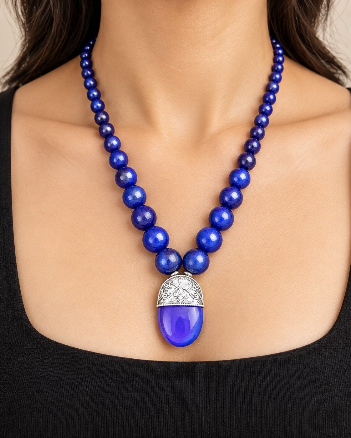 Nieuwe koningsblauwe Indiase kralenketting | Statement, Ophalen of Verzenden, Nieuw, Overige materialen