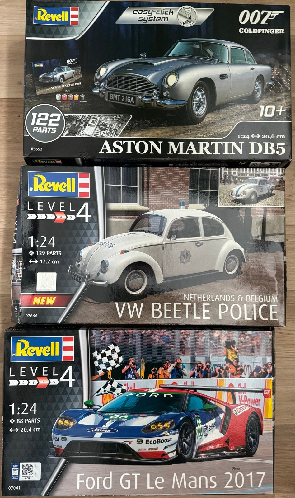 Revell bouwdozen: Aston Martin, Kever Politie, Ford GT, Auto, Nieuw, Ophalen of Verzenden, 1:32 tot 1:50