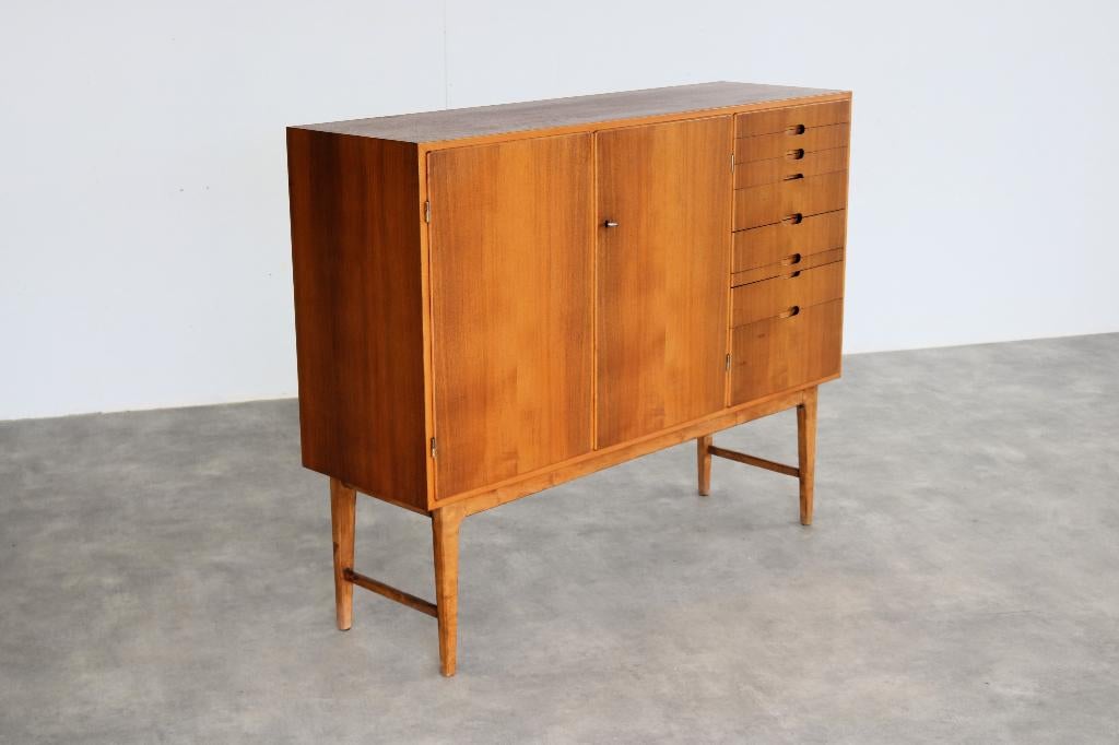 vintage highboard | wandkast | Juryvald | 1954, Gebruikt, ., Teakhout, Met lade(s)