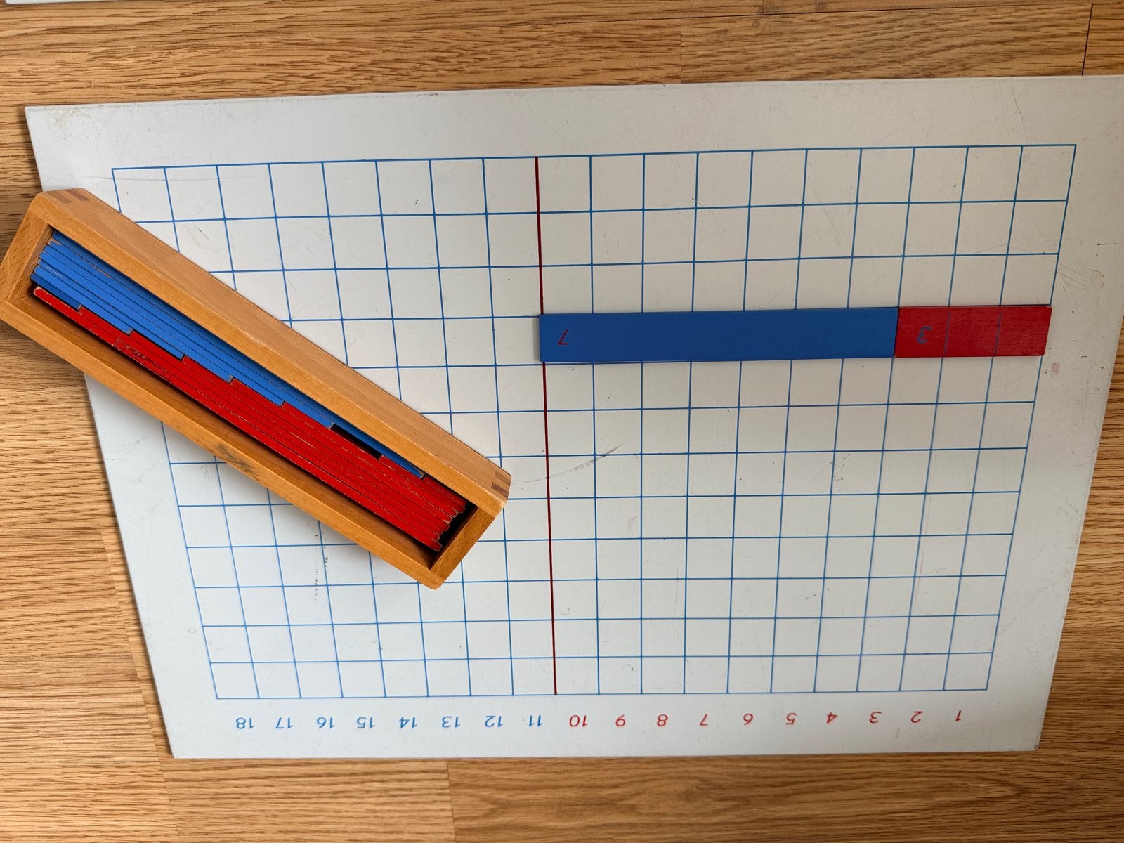 Montessori rekenmateriaal: latjesbord optellen aftrekken, Ophalen of Verzenden, Gebruikt, Rekenen