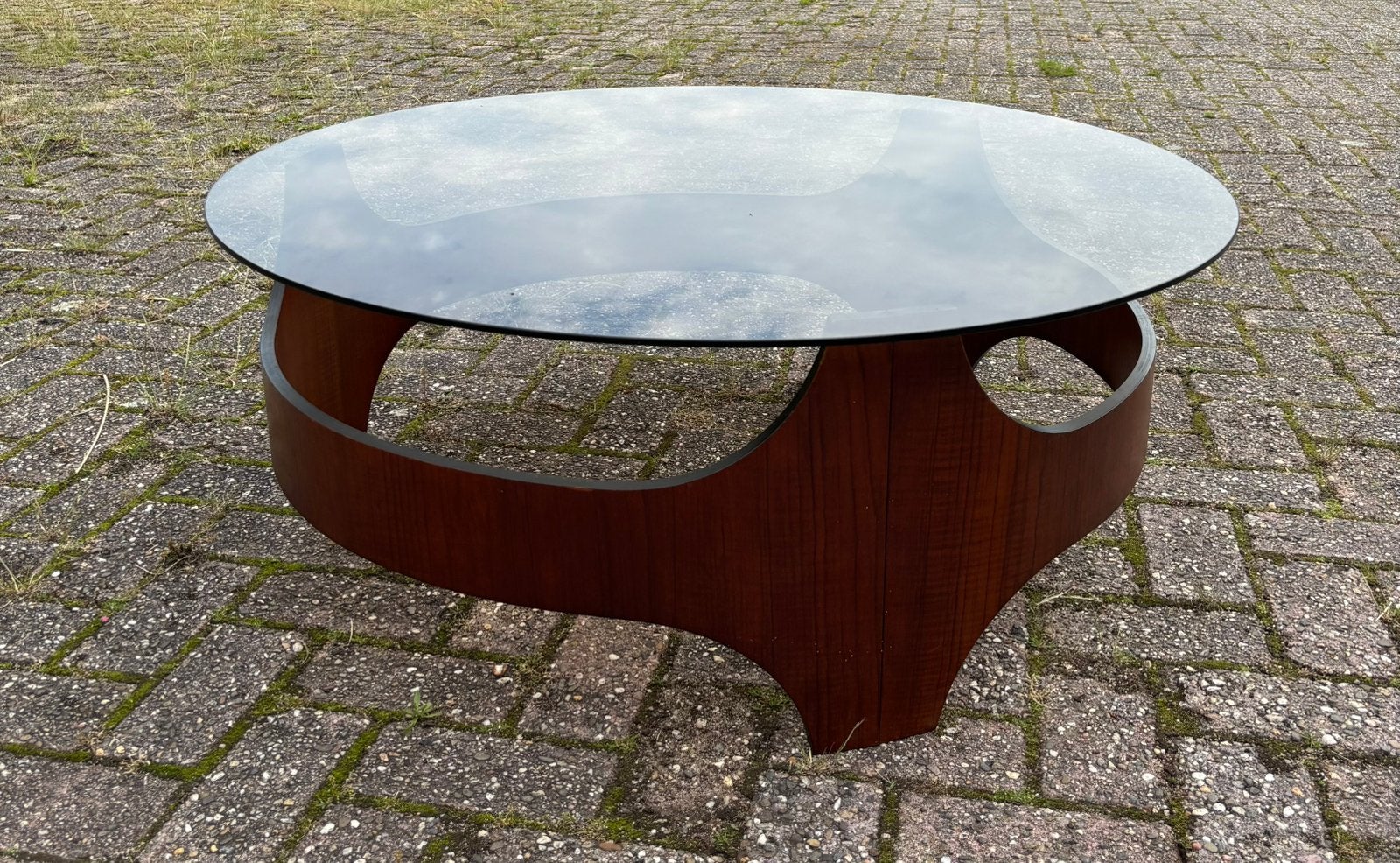 Henry Peter Glass salontafel jaren 50 - nette staat, Ophalen, 50 tot 100 cm, Rond, 50 tot 100 cm