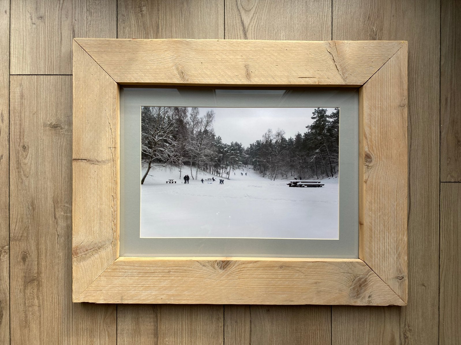 Robuuste Steigerhouten Fotolijst 50x40 cm met Passe-partout, Ophalen, Bruin, Nieuw, Fotolijst