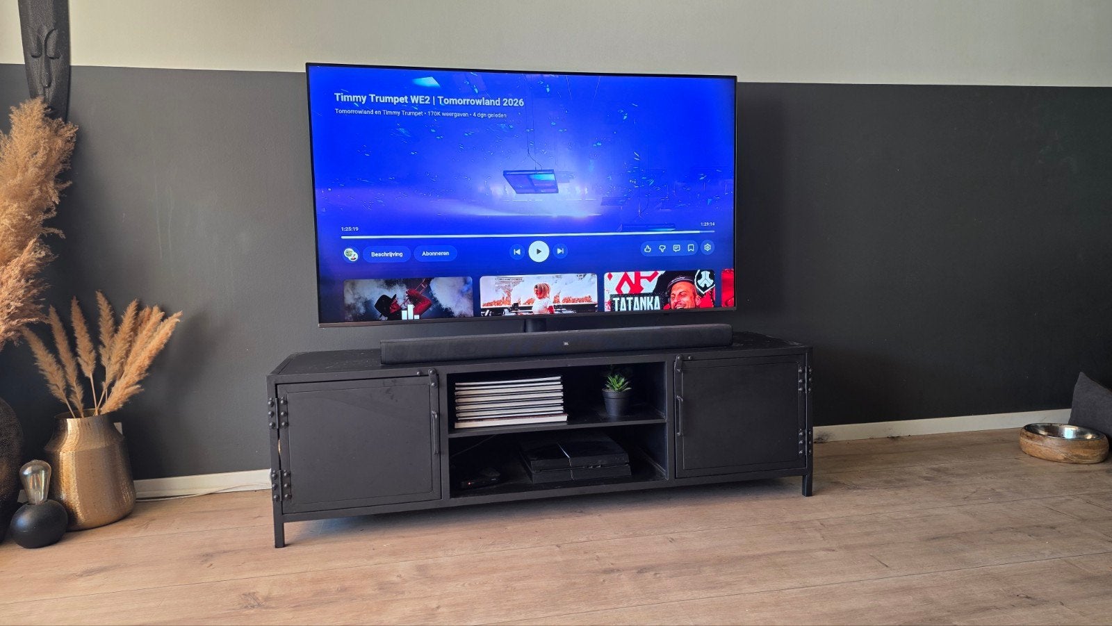 Tv meubel kast zwart/ antraciet. 142 cm lang, Ophalen of Verzenden