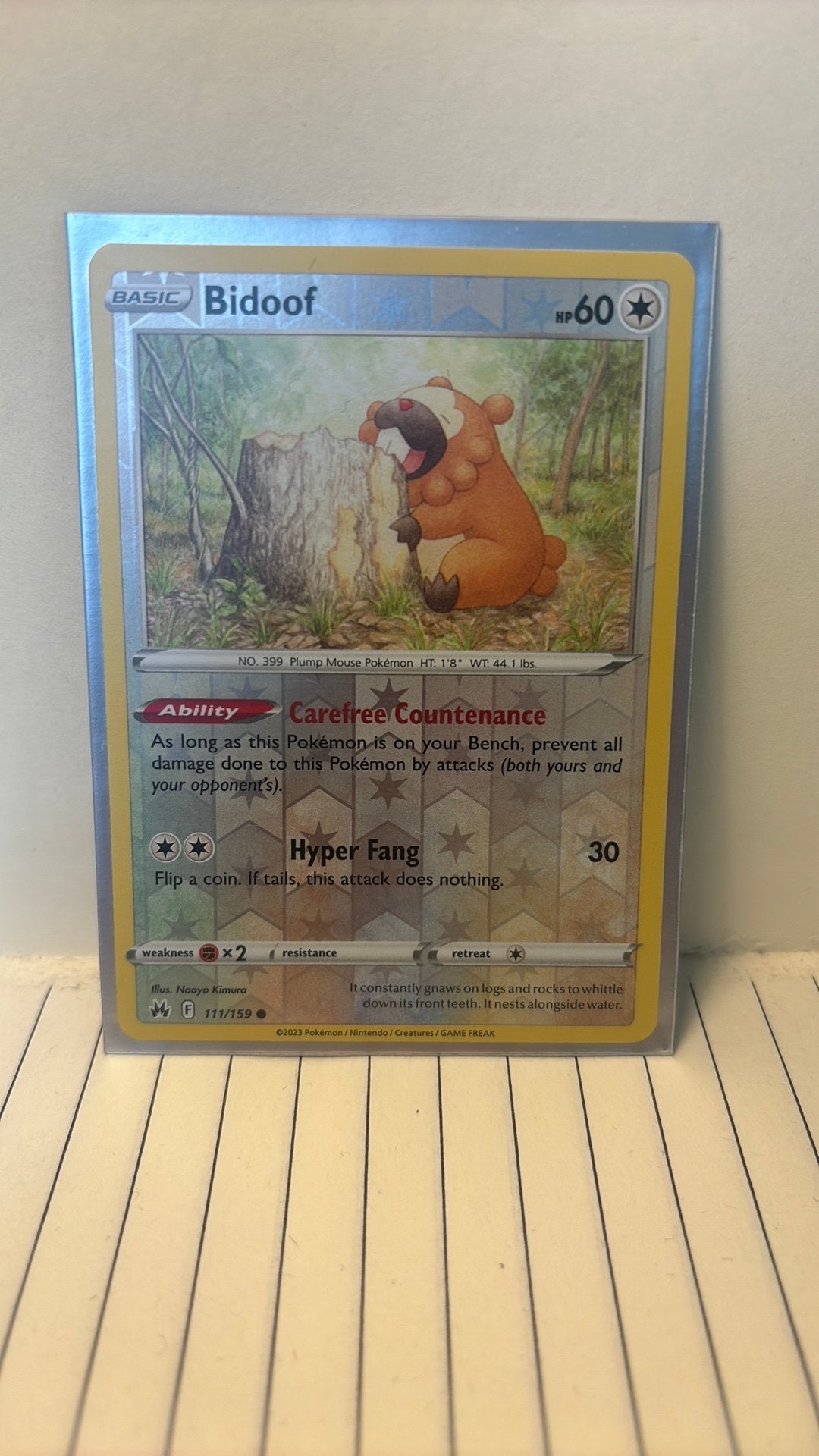 Bidoof 111/159 crown zenith reverse holo pokemon kaart, Ophalen of Verzenden, Nieuw
