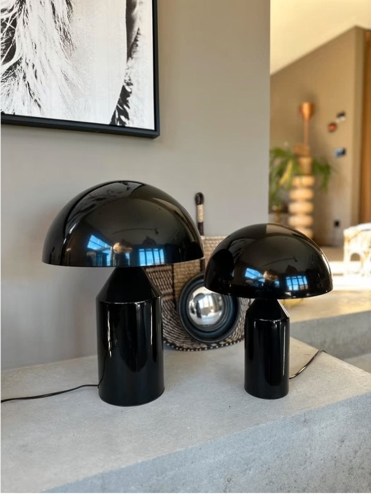 Atollo tafellampen replica hoogglans zwart (set van 2), Ophalen of Verzenden, Zo goed als nieuw, Zwart, Metaal