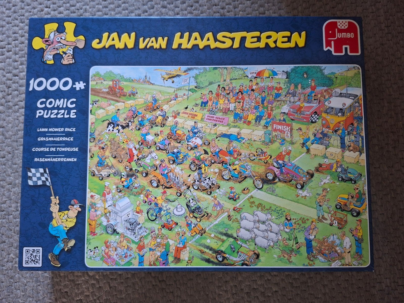 Jan van Haasteren Grasmaaierrace 1000 stukjes, Ophalen of Verzenden, 500 t/m 1500 stukjes, Zo goed als nieuw, Legpuzzel