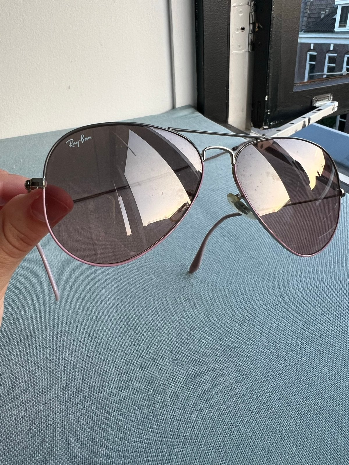 Ray-Ban Aviator Zonnebril met Roze Glazen, Gebruikt, Zonnebril, Ophalen of Verzenden, Ray-Ban