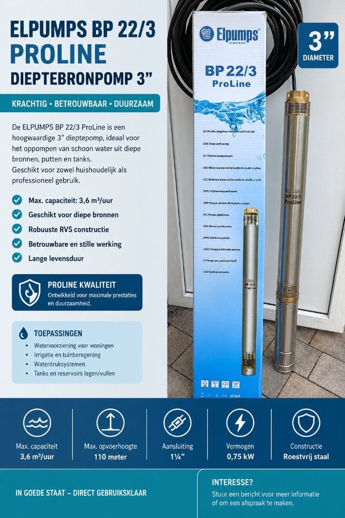 Elpumps BP 22/3 ProLine 3” bronpomp – 3,6 m³/uur – nw staat, Ophalen of Verzenden, Nieuw, Elektrisch, Bronpomp