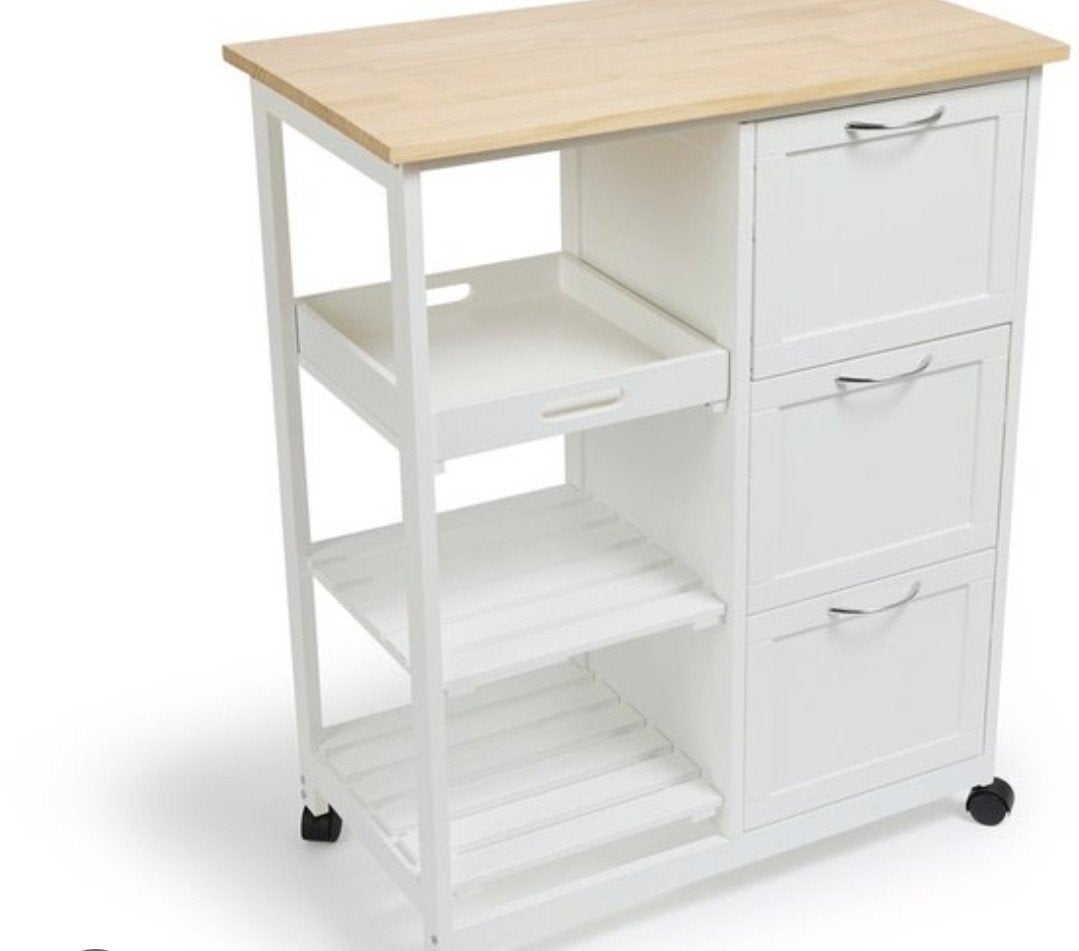 nieuw in doos Lifa Living Keukentrolley Sophie - Wit met Ho, Hout, Ophalen of Verzenden, Wit, Overige merken