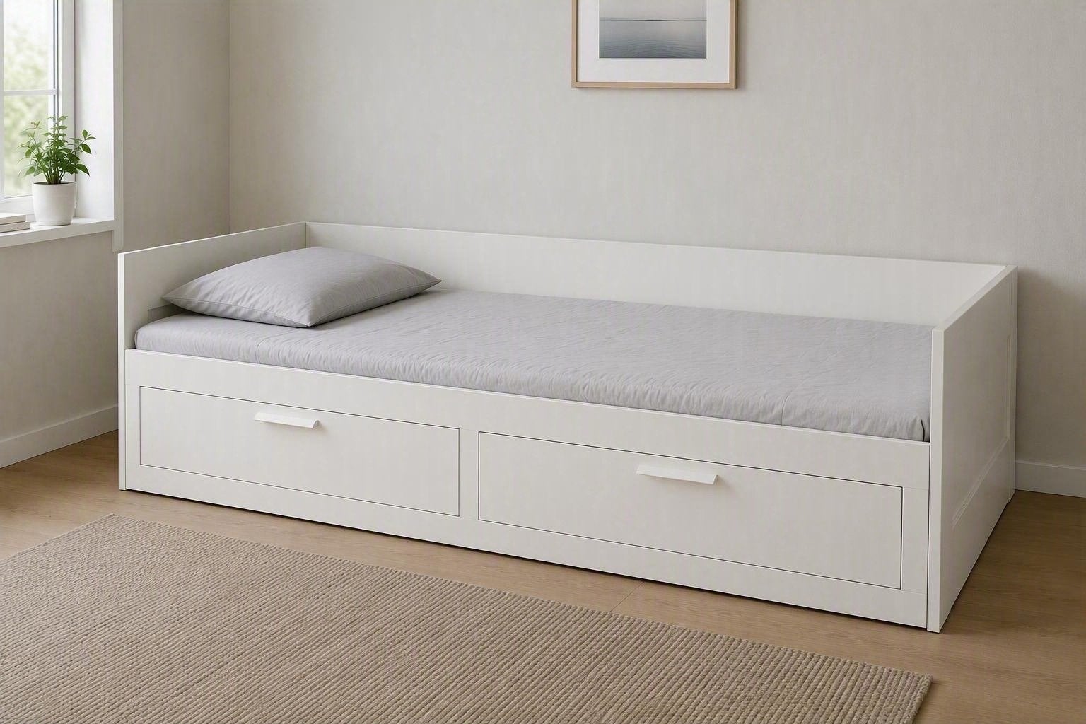 IKEA Uitschuifbed Wit met 2 Matrassen en Lades, Ophalen, Gebruikt, Wit, Tweepersoons