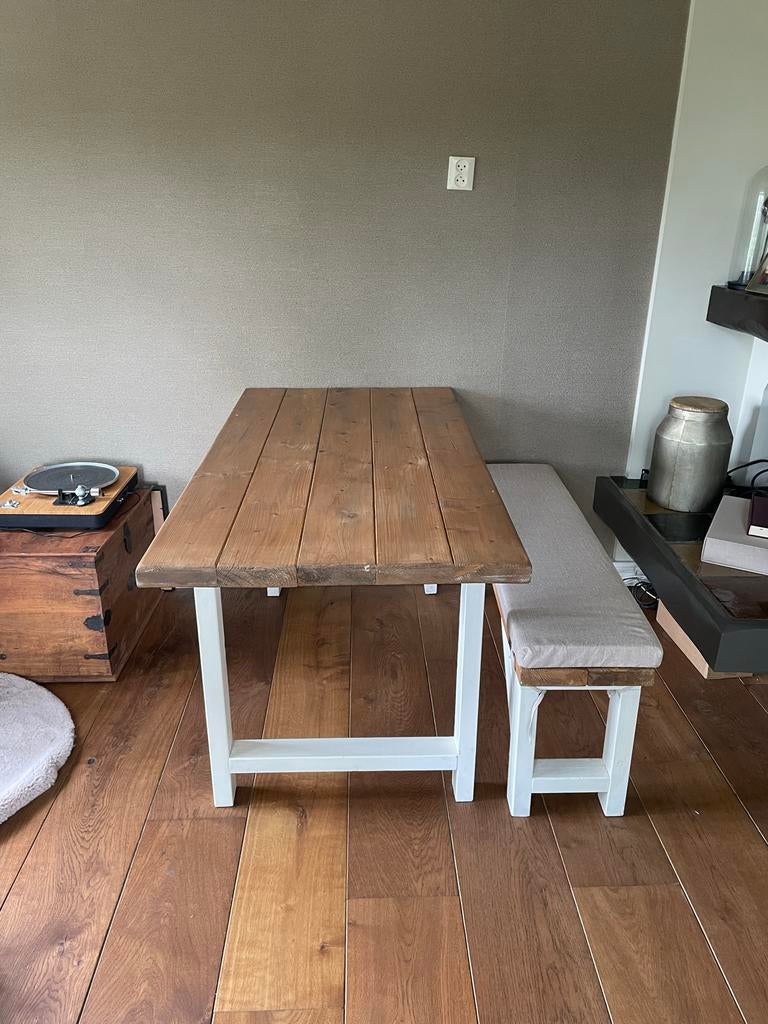 Leuke, handgemaakte tafel met bankje, Ophalen, Gebruikt, 50 tot 100 cm, 150 tot 200 cm