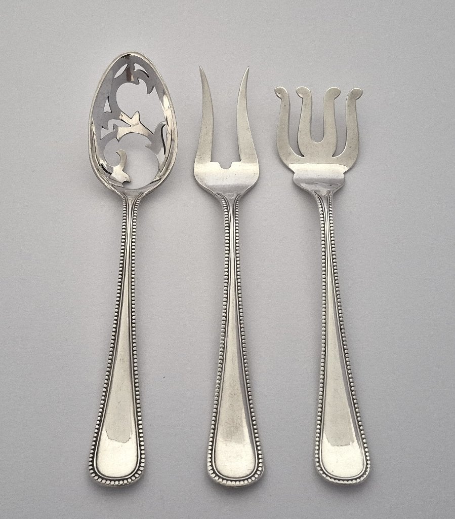 Hors d'oeuvre set 3-delig verzilverd - model parelrand, Antiek en Kunst, Ophalen of Verzenden