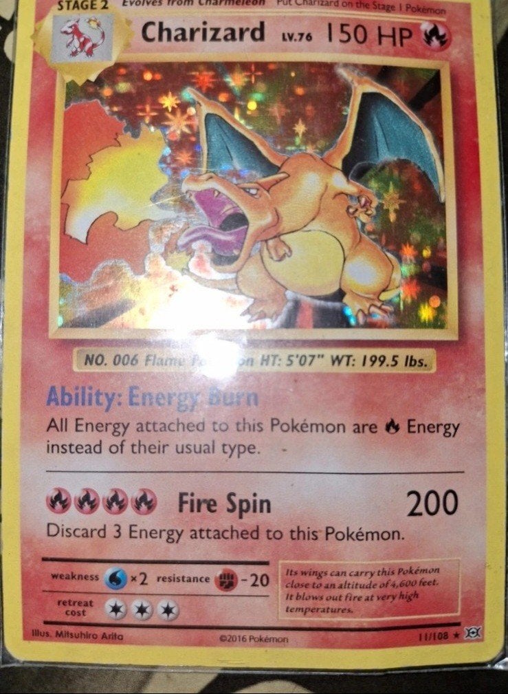 Charizard Pokémon kaart XY Evolutions 11/108 Holo, Ophalen of Verzenden, Gebruikt, Losse kaart, Foil