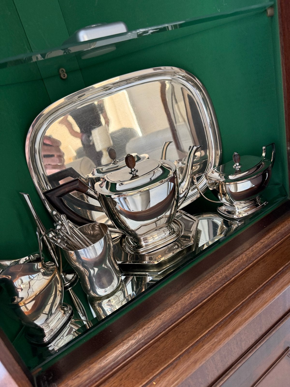 Verzilverd theeservies set met dienblad, Ophalen of Verzenden, Zilver