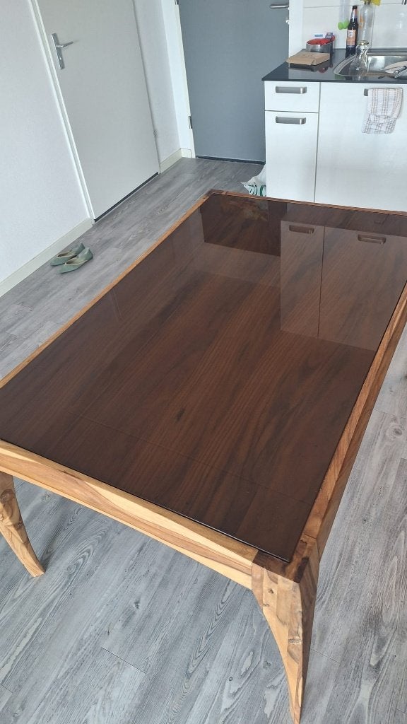 Designer eettafel Wyatt 140x90 – sheesham & glas, Ophalen, Gebruikt, 100 tot 150 cm, 50 tot 100 cm