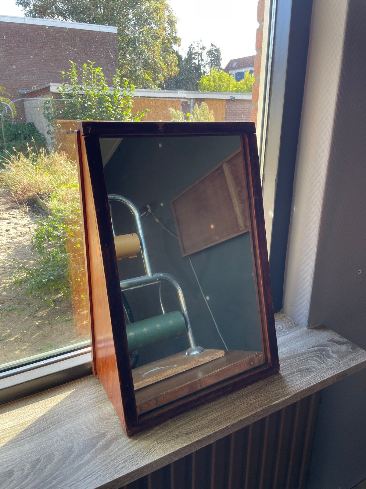 Oude spiegel schoenenwinkel vintage antiek, Antiek en Kunst, Ophalen, Rechthoekig, Minder dan 50 cm