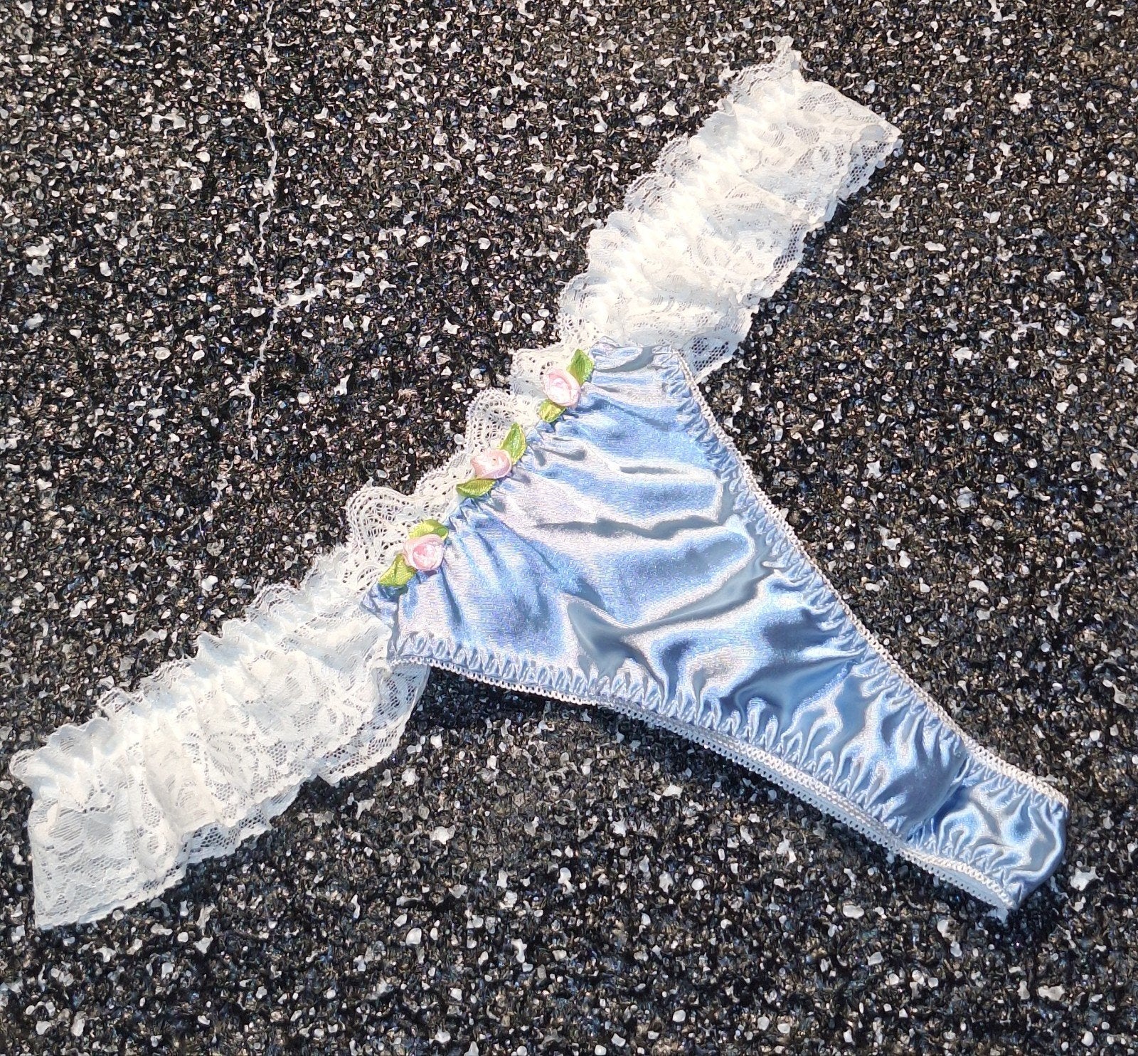 Sexy azur-blauwe satijnen string XL, Verzenden, Blauw, String