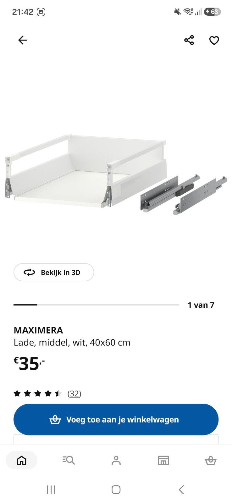 IKEA MAXIMERA Lade, middel, wit, 40x60 cm - Nieuw in doos, Ophalen, Wit, Nieuw, 50 tot 100 cm
