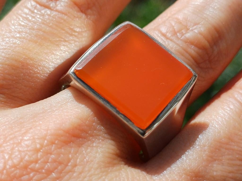 Vanoli 925 zilveren herenring met oranje agaat maat 20,25, Sieraden, Tassen en Uiterlijk, Ringen, Vanoli, 20 of groter, Amsterdam