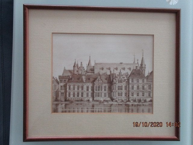 Ingelijste prent Binnenhof Den Haag, Minder dan 50 cm, Ophalen of Verzenden, 5 – 50, Print