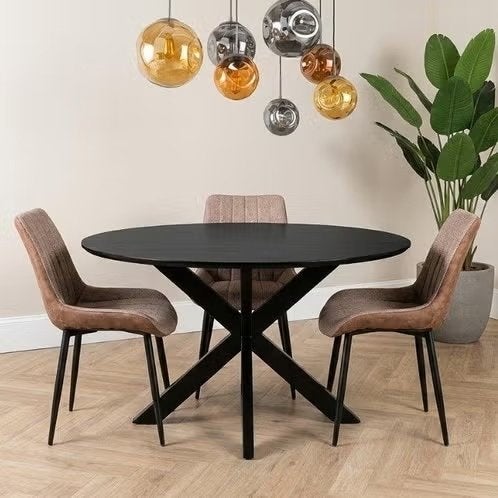 Zwarte ronde eettafel van mangohout | 120 cm, Ophalen, Rond, Zo goed als nieuw, Vier personen