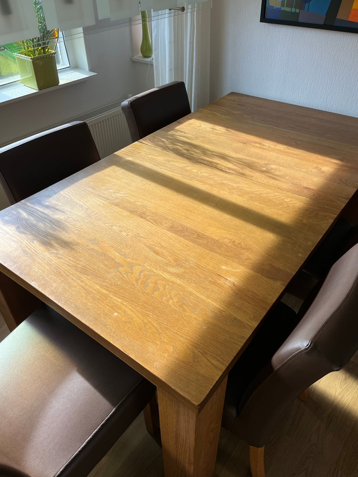 Mooie stevig eettafel met 6 stoelen - Zo goed als nieuw, Ophalen, Overige materialen, 100 tot 150 cm, 200 cm of meer