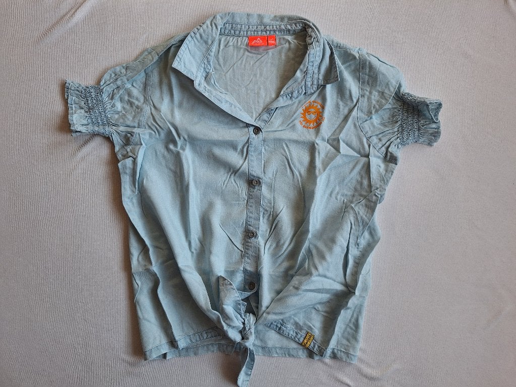 Lichtblauw knoop blousje 29FT 176, Meisje, 29FT, Overhemd of Blouse, Ophalen of Verzenden