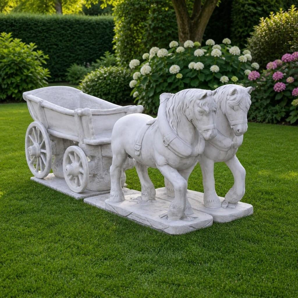 Paard en wagen exclusief grote maten van beton, Ophalen, Nieuw, Beton, Dierenbeeld