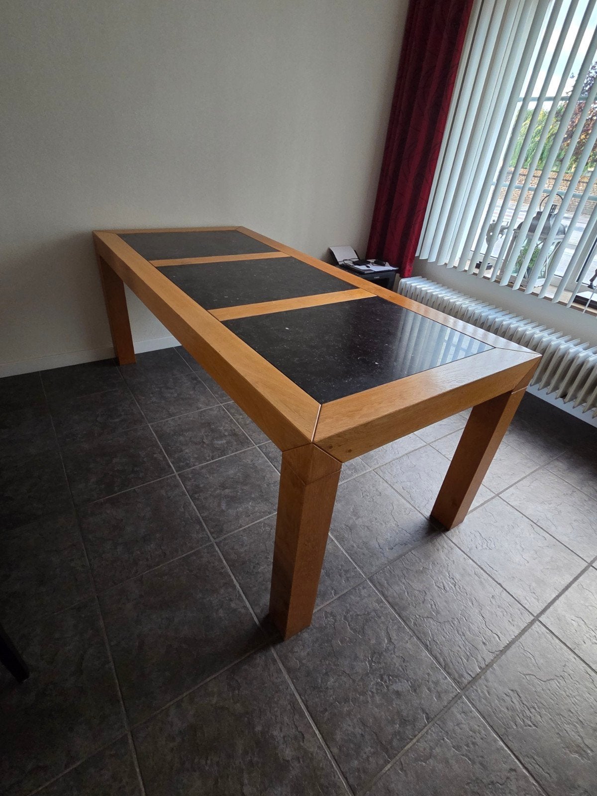 te koop: eettafel massief eiken met natuursteen, Ophalen, Eikenhout, 50 tot 100 cm, 150 tot 200 cm