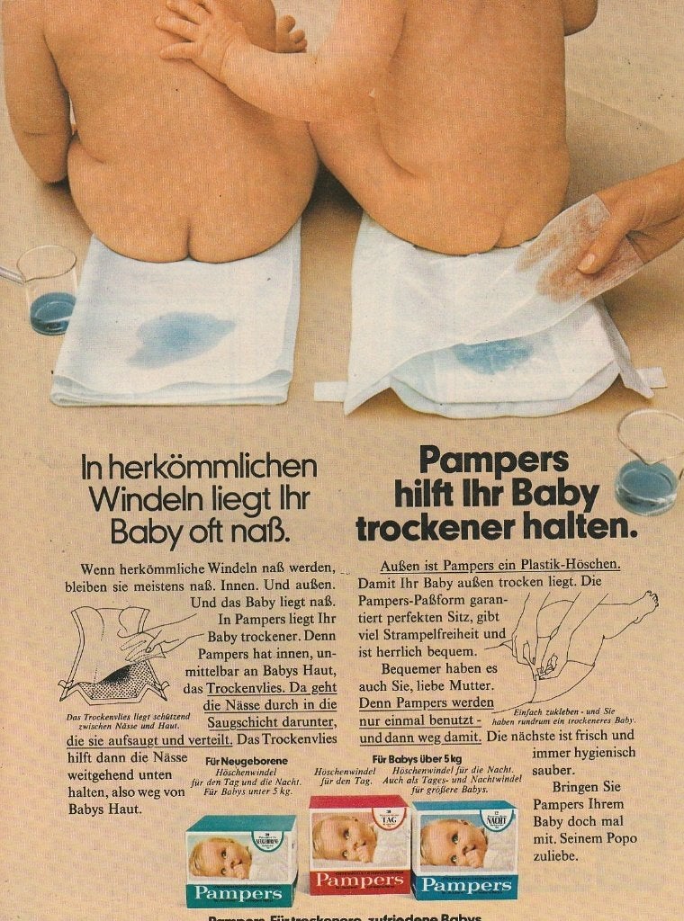Retro reclame 1975 Pampers baby luiers nu in 3 kleuren, Verzamelen, Verzenden, Overige typen