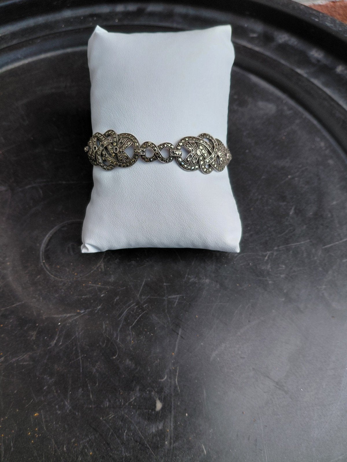 Vintage Zilveren Armband met Marcasiet., Gebruikt, Ophalen of Verzenden, Met edelsteen, Zilver