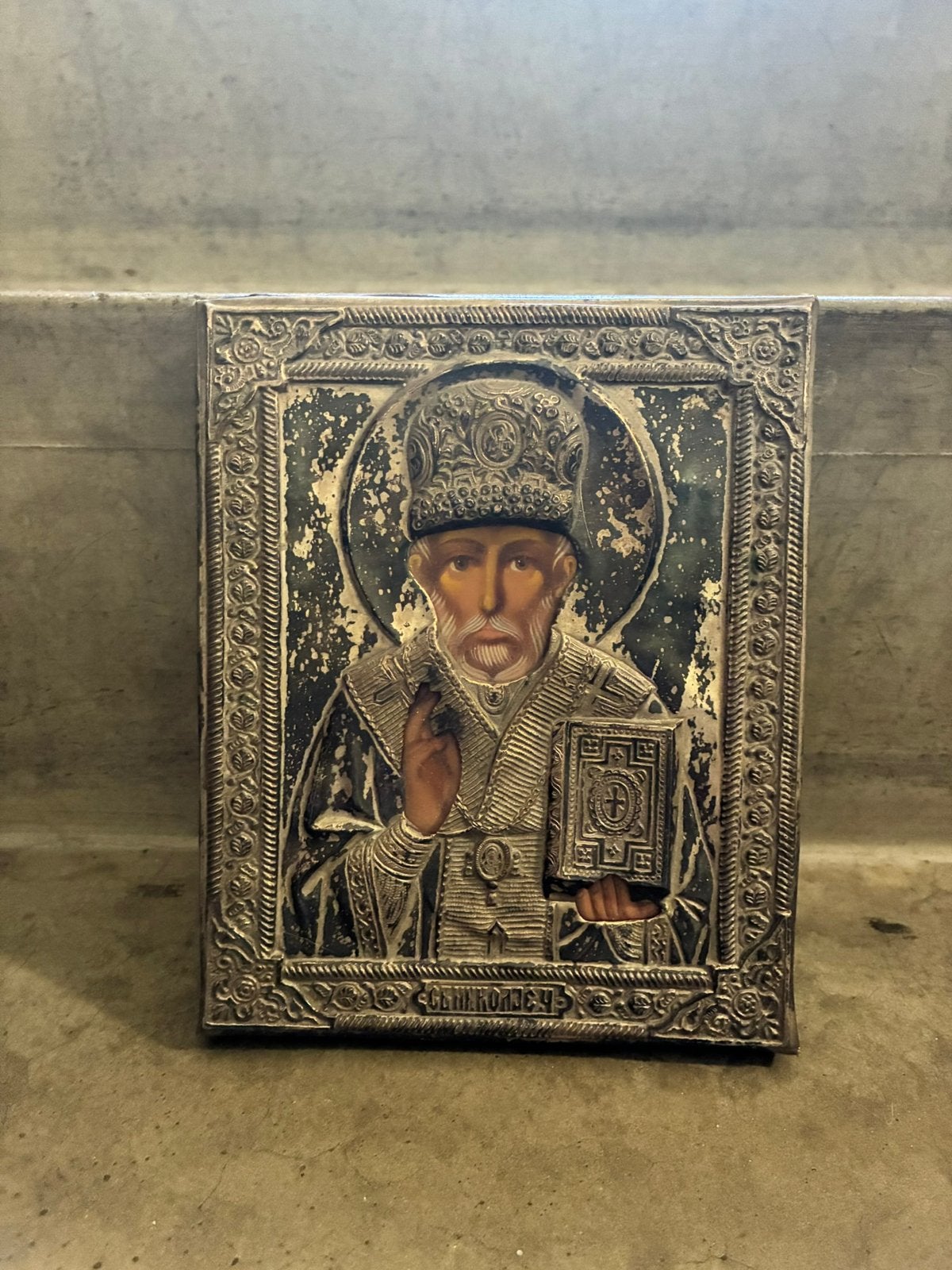 Authentieke Russische Icoon St Nicolaas, 19e/vroege 20e eeuw, Antiek en Kunst, Antiek | Religie, Ophalen of Verzenden