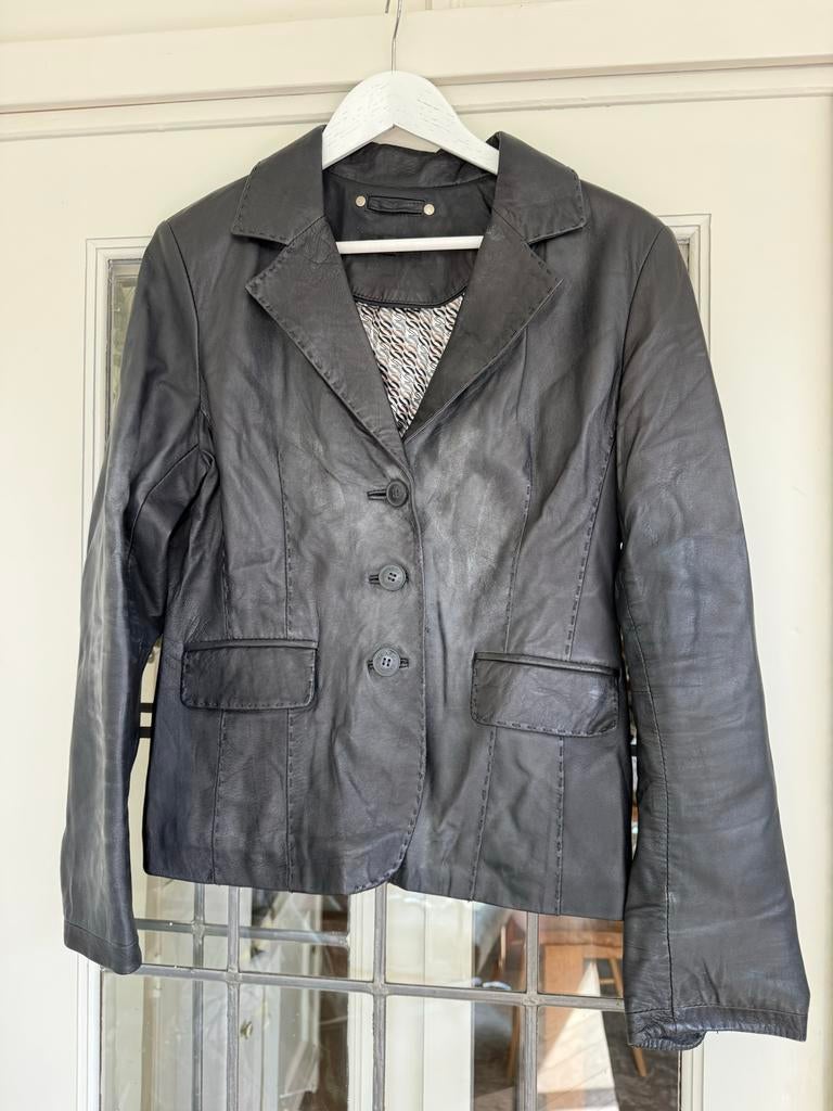Arma zwart leren blazer jasje maat 42, Kleding | Dames, Jasjes, Kostuums en Pakken, Zwart, Maat 42/44 (L), Ophalen of Verzenden