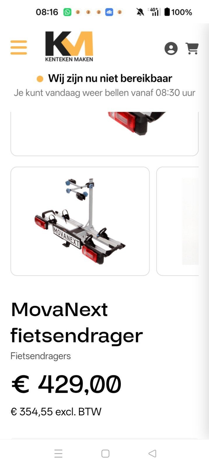 mova next fietsendrager nieuw, Auto diversen, Ophalen, Nieuw, Trekhaakdrager