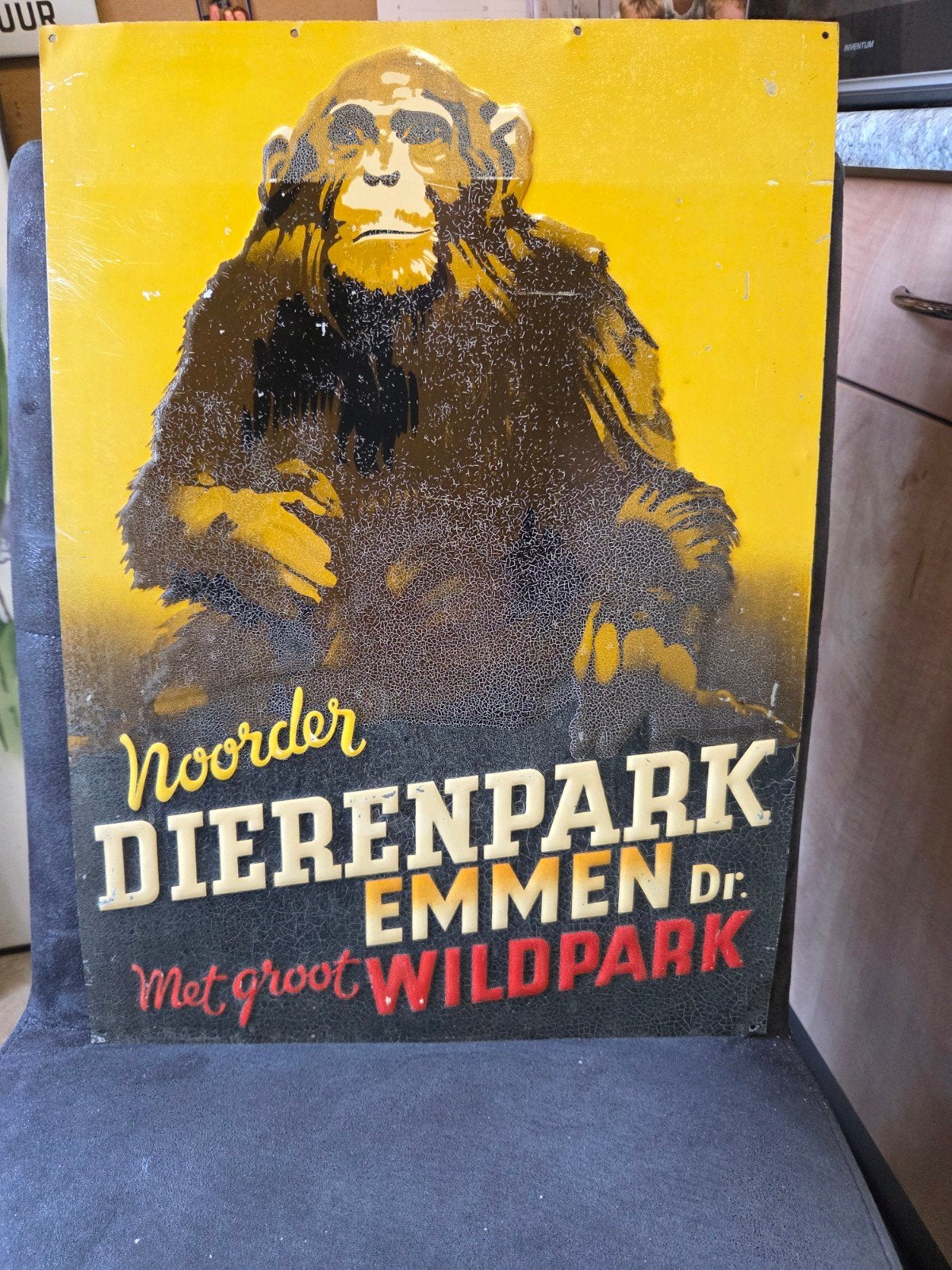 Dierenpark Emmen Dierentuin oude blikken reclamebord, Verzamelen, Merken en Reclamevoorwerpen, Ophalen, Gebruikt, Reclamebord