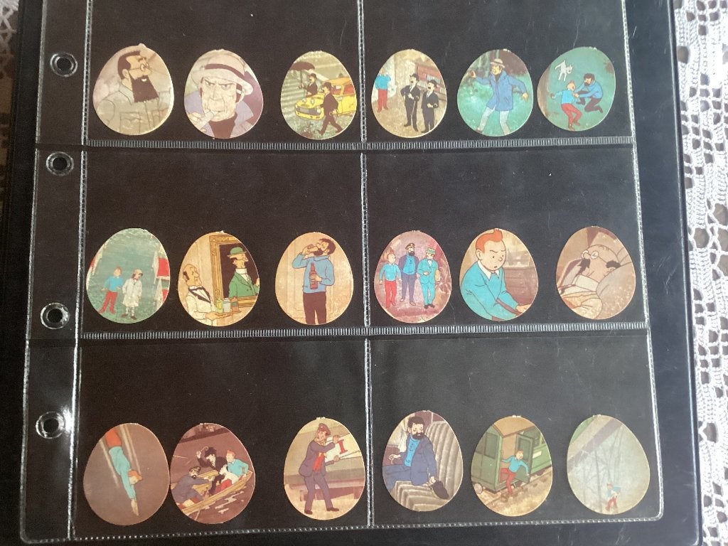 60 kleine stickers Kuifje Volledige reeks MONTY GUM, Ophalen of Verzenden, Gebruikt, Meerdere stickers
