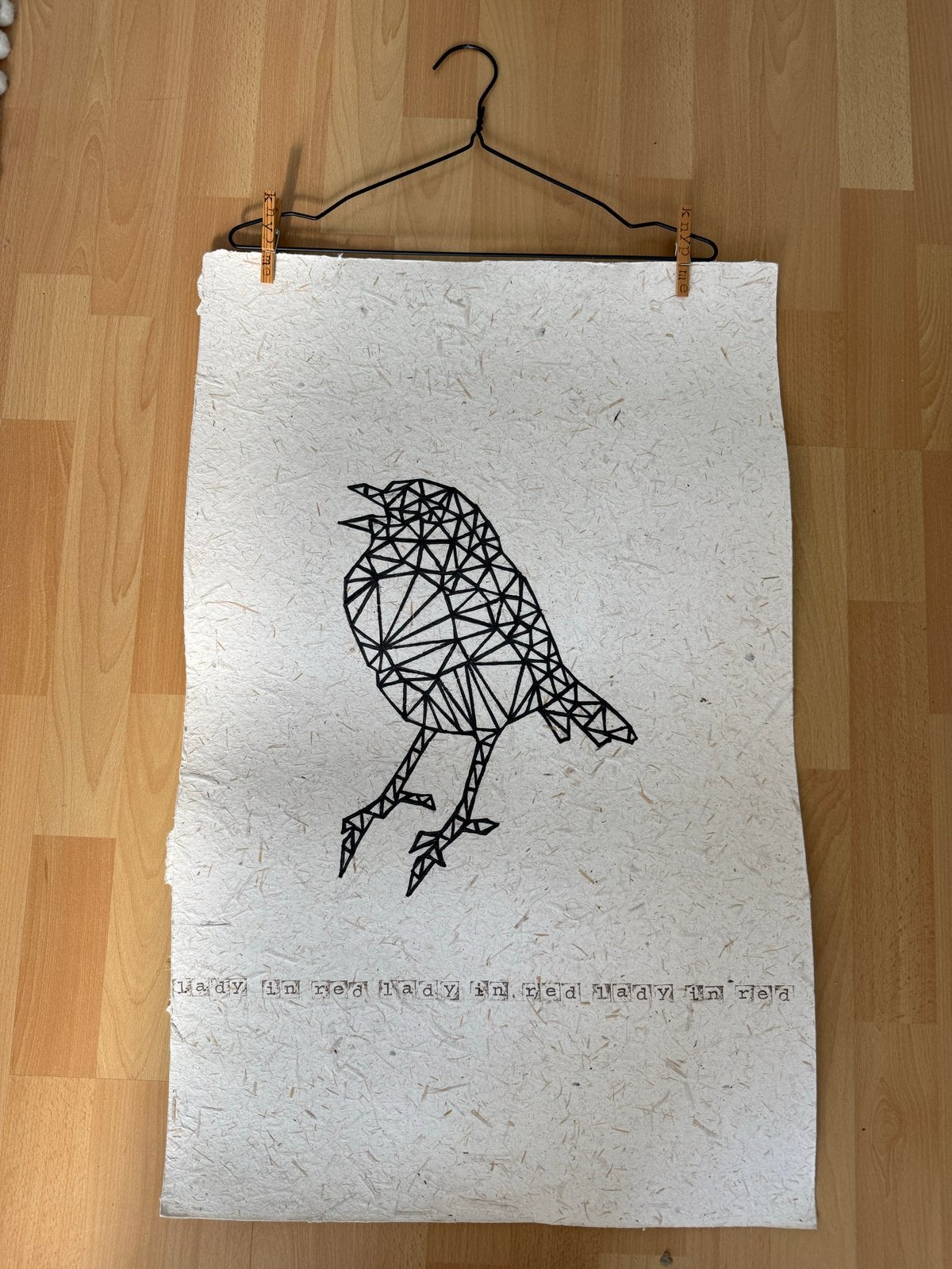 Geometrische vogel print op handgeschept papier, 50 – 75, Ophalen of Verzenden, 50 tot 75 cm, Print