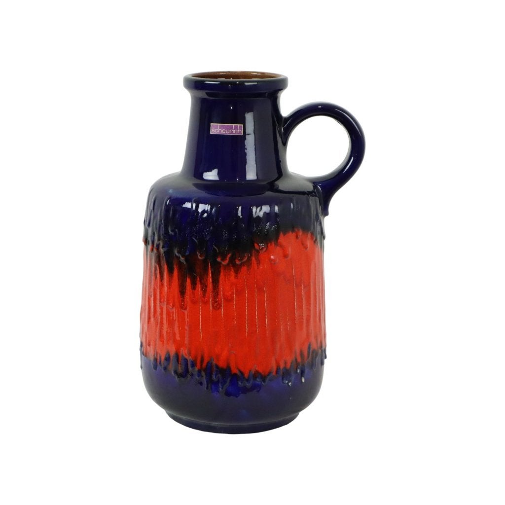 Vintage West Germany Aardewerk Scheurich Blauw Oranje Fat La, Ophalen of Verzenden