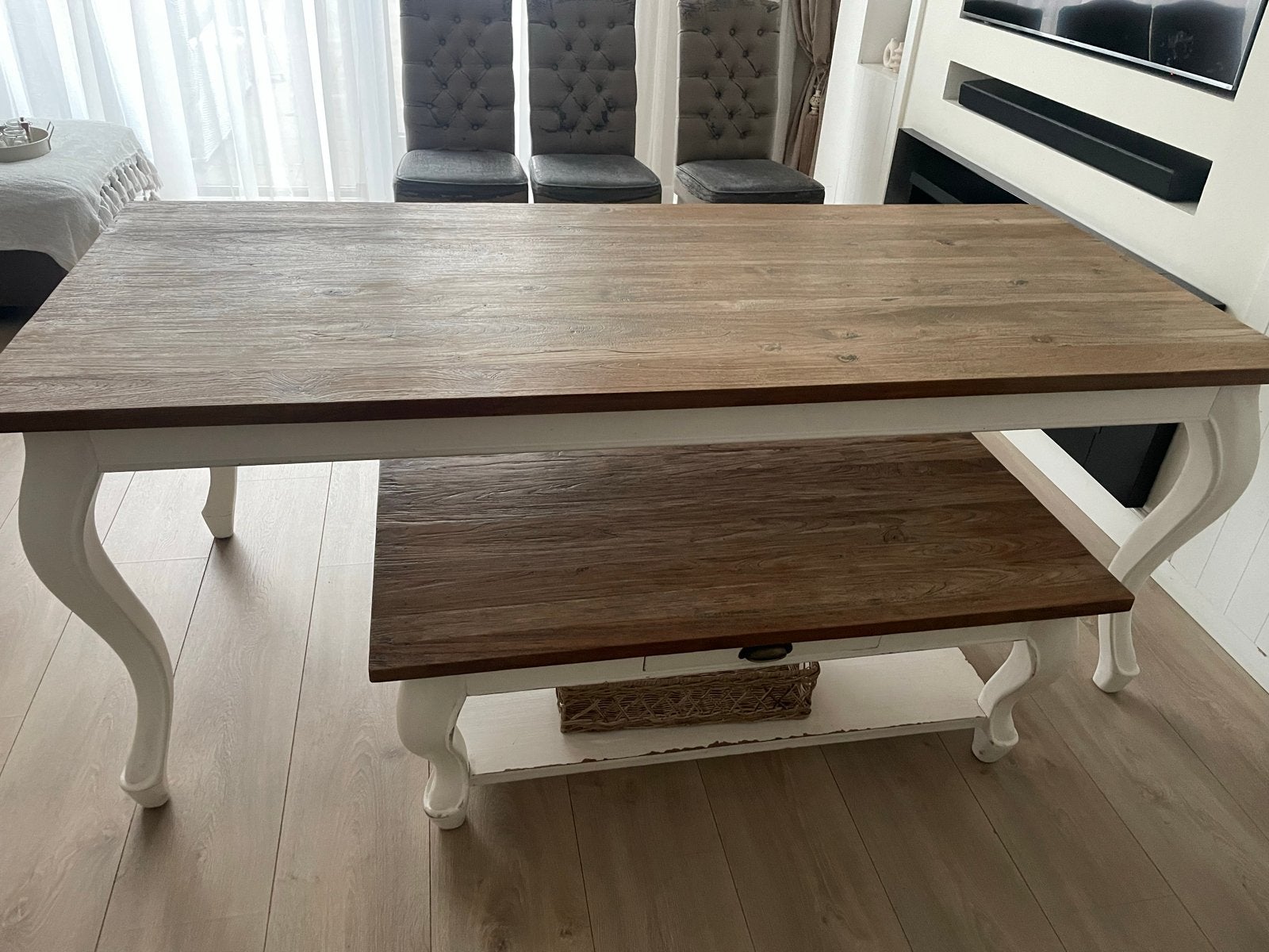 Landelijke Eettafel en Salontafel met Lade, Ophalen, Gebruikt, 50 tot 100 cm, Rechthoekig