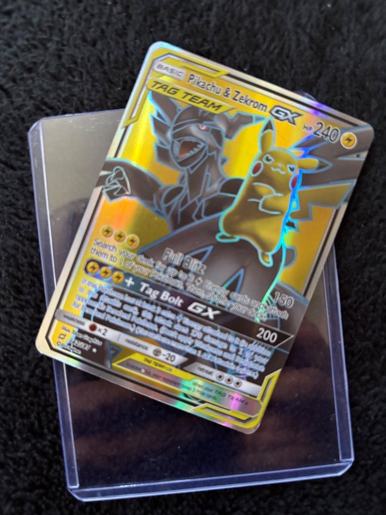 Pikachu & Zekrom GX pomemon kaart, Ophalen of Verzenden, Zo goed als nieuw, Losse kaart, Foil