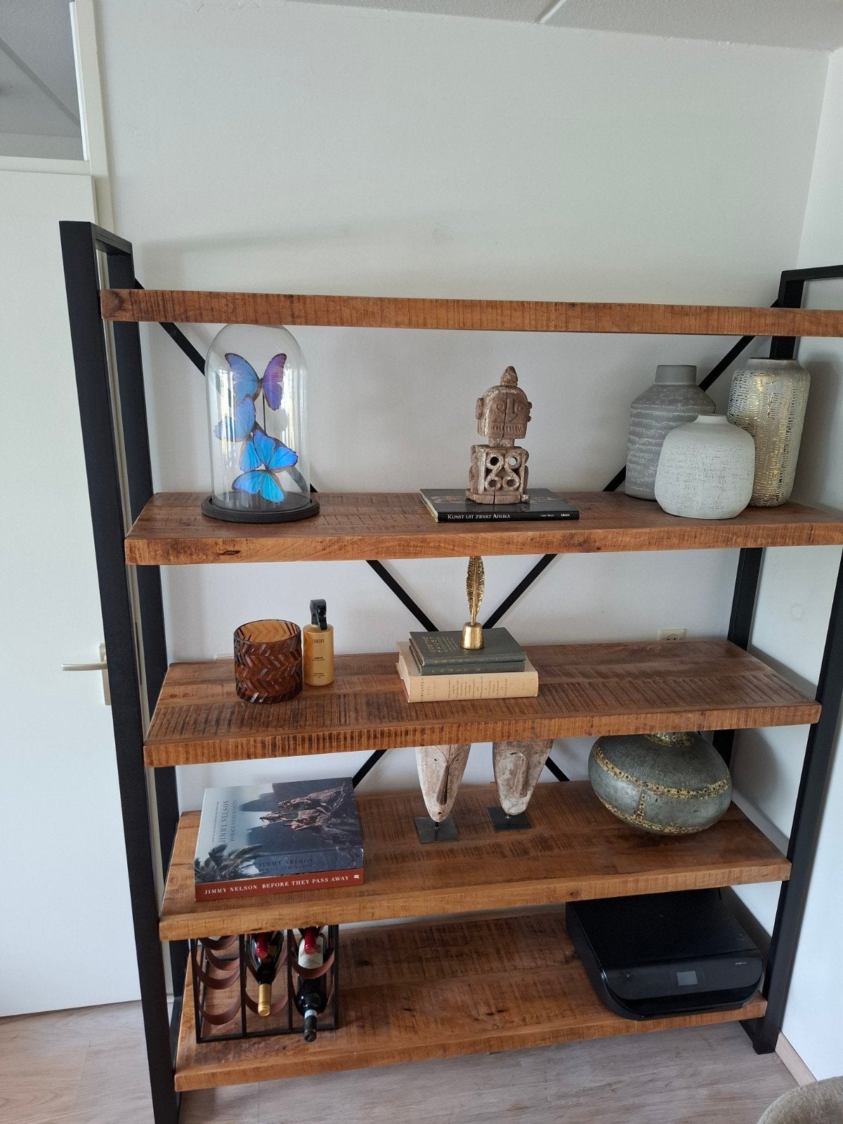 Stellingkast / open kast van mangohout, Ophalen, Met plank(en), 150 tot 200 cm, Zo goed als nieuw