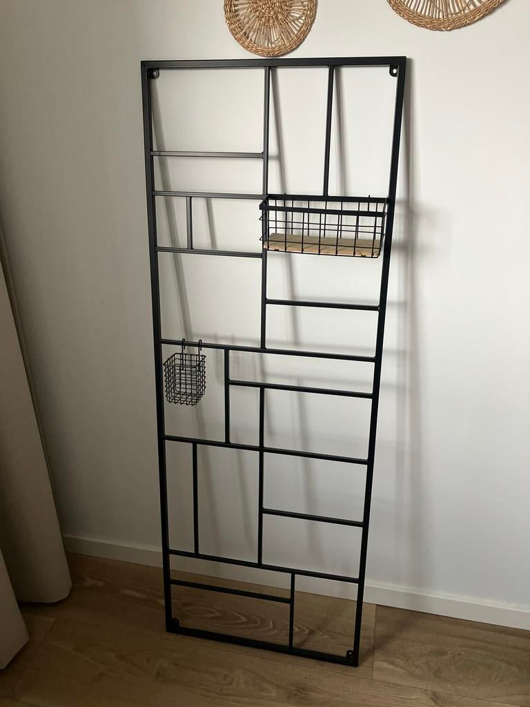 Zwart metalen rek 150x55 cm met mandjes, Ophalen, Gebruikt