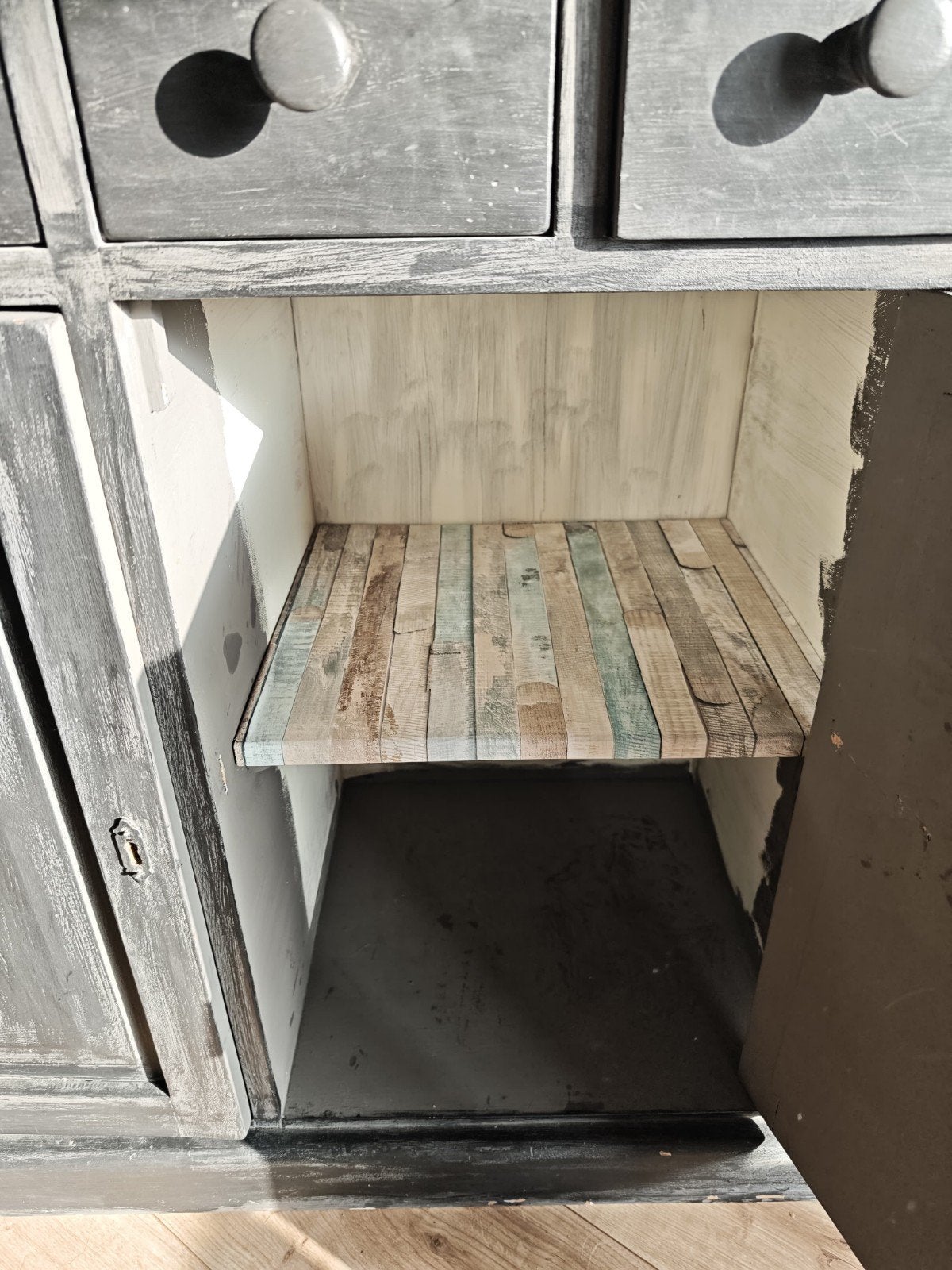 Vintage dressoir/kast met lades en deuren, zwart, Ophalen