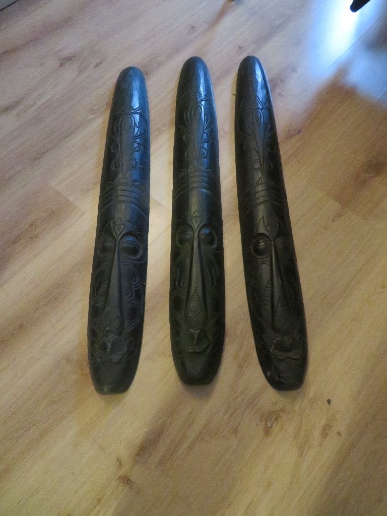 Set van 3 handgesneden houten maskers, Afrikaanse stijl, Handgemaakt, Afrika, Masker, 45 cm