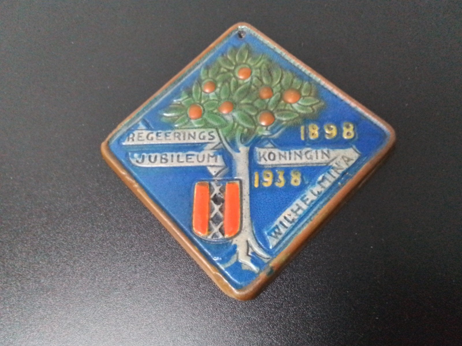 Regeringsjubileum Koningin Wilhelmina 1898-1938 Tegel, Ophalen of Verzenden